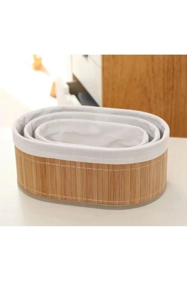 Üçlü Oval Bambu Organizer