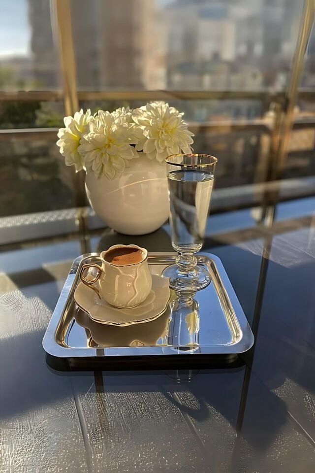 Paslanmaz Çelik Kare 6 Lı Aksesuarsız Çay Kahve Sunum Tepsisi